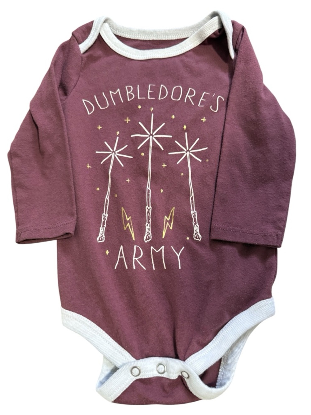 Harry Potter Dumbledore’s Army Baby Bodysuit 6-9 Months Burgundy Onesie